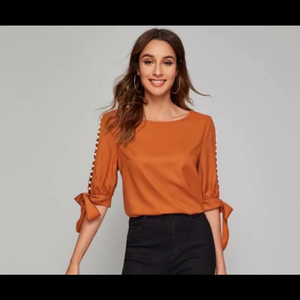 Pearl Split Sleeve Knot Cuff Top